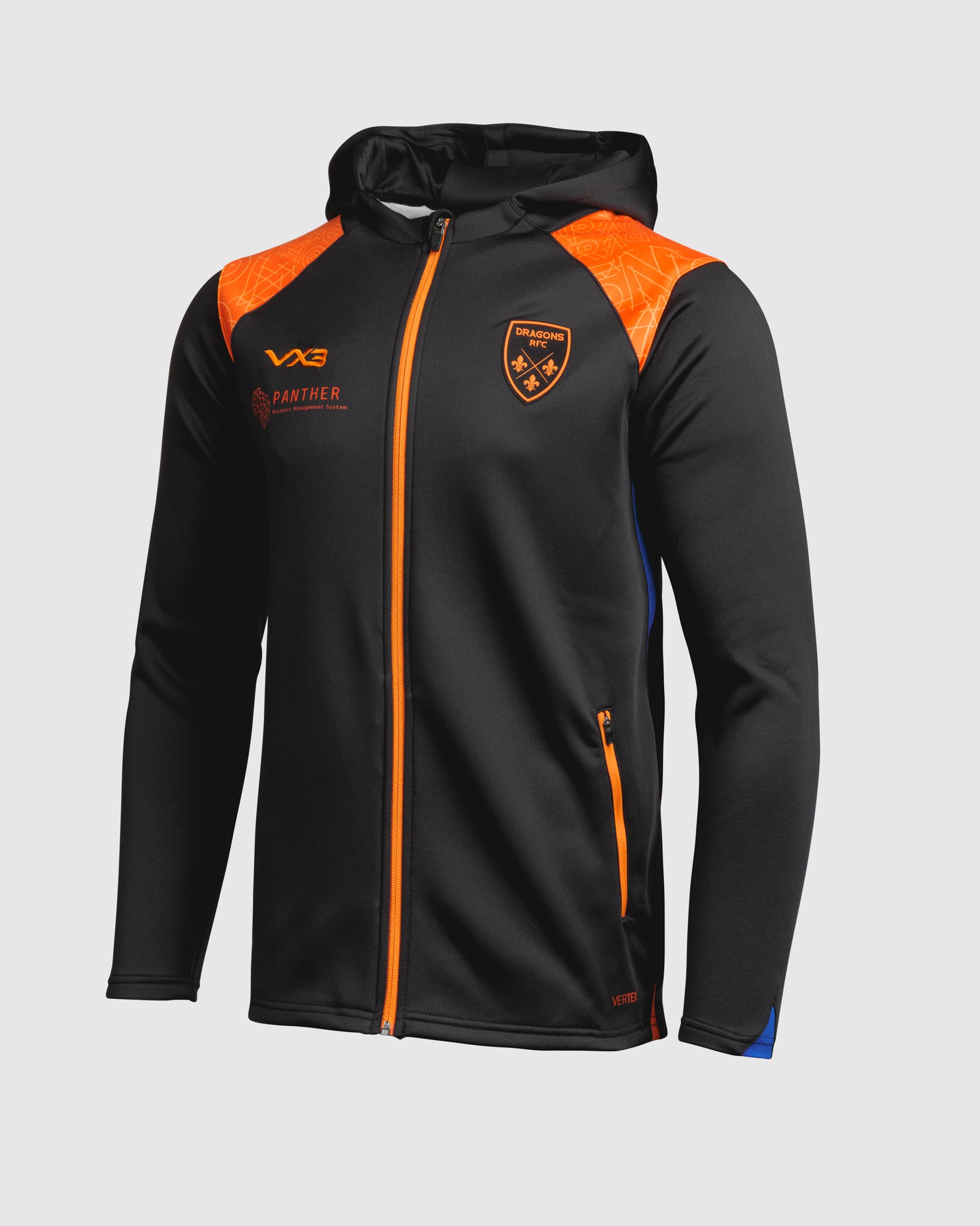 Dragons RFC 25/26 Vertex Zip Up Hoodie Black/Bright Orange/Royal