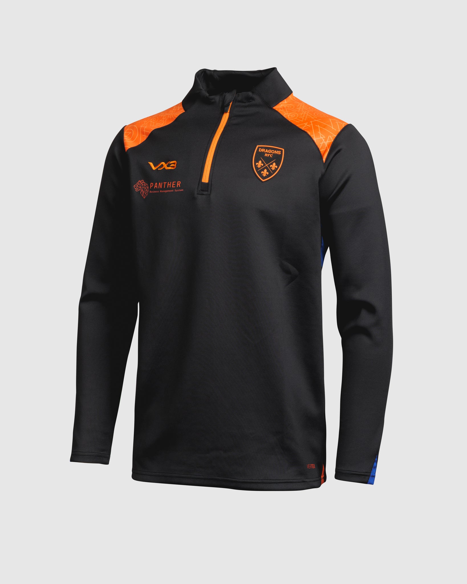 Dragons RFC 25/26 Vertex Half Zip Top Black/Bright Orange/Royal